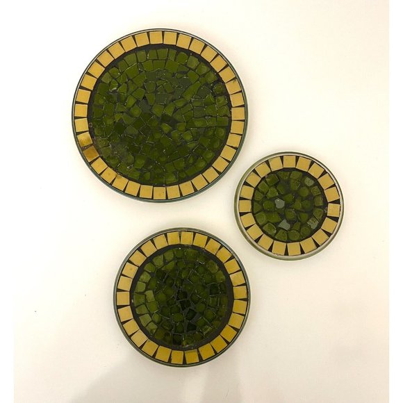 Unbranded Accents Vintage Retro Round Black Gold Green Trivets